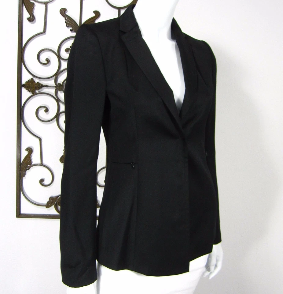COSTUME NATIONAL LONG SLEEVE BLAZER SIZE 40 SOLID BLACK - Image 3 of 4
