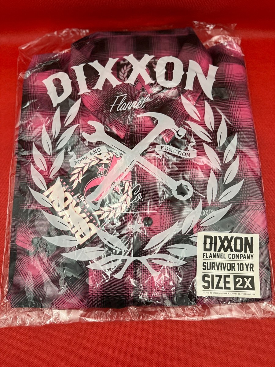 Dixxon Survivor 10 YR Men's 2XL 2X Pink Black Plaid Breast Cancer