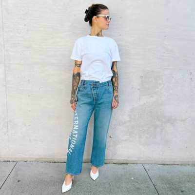 MONSE Wide Leg Graphic Jeans High Rise Size 28 Designer Denim