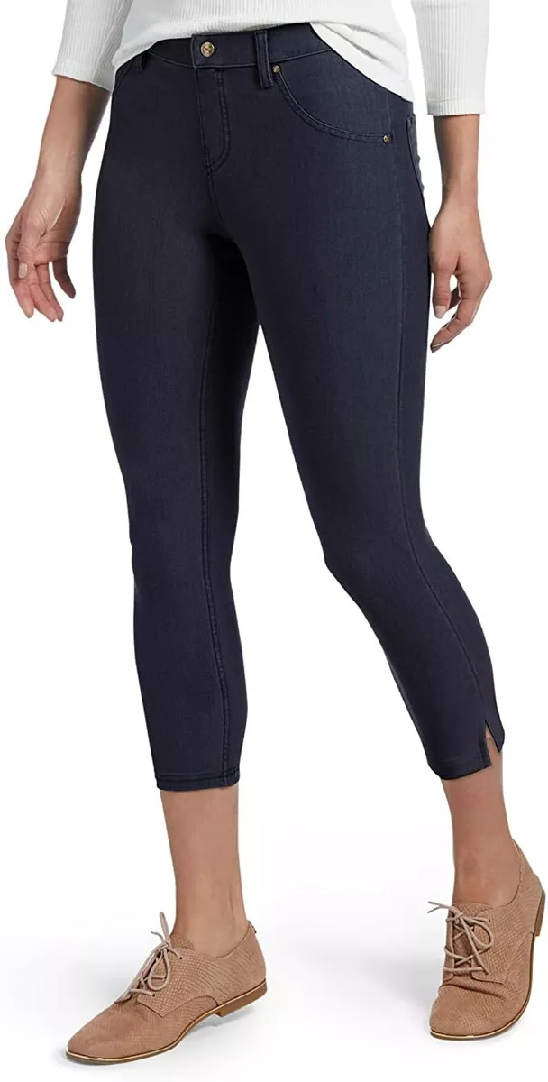 HUE U18756 Ankle Slit Essential Denim Capri Leggings Deep Indigo Wash ( XS )