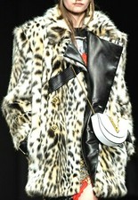 $4975 VERSACE Faux Fur Double Breasted Leather Leopard Dress Coat US 2 4 / IT 38