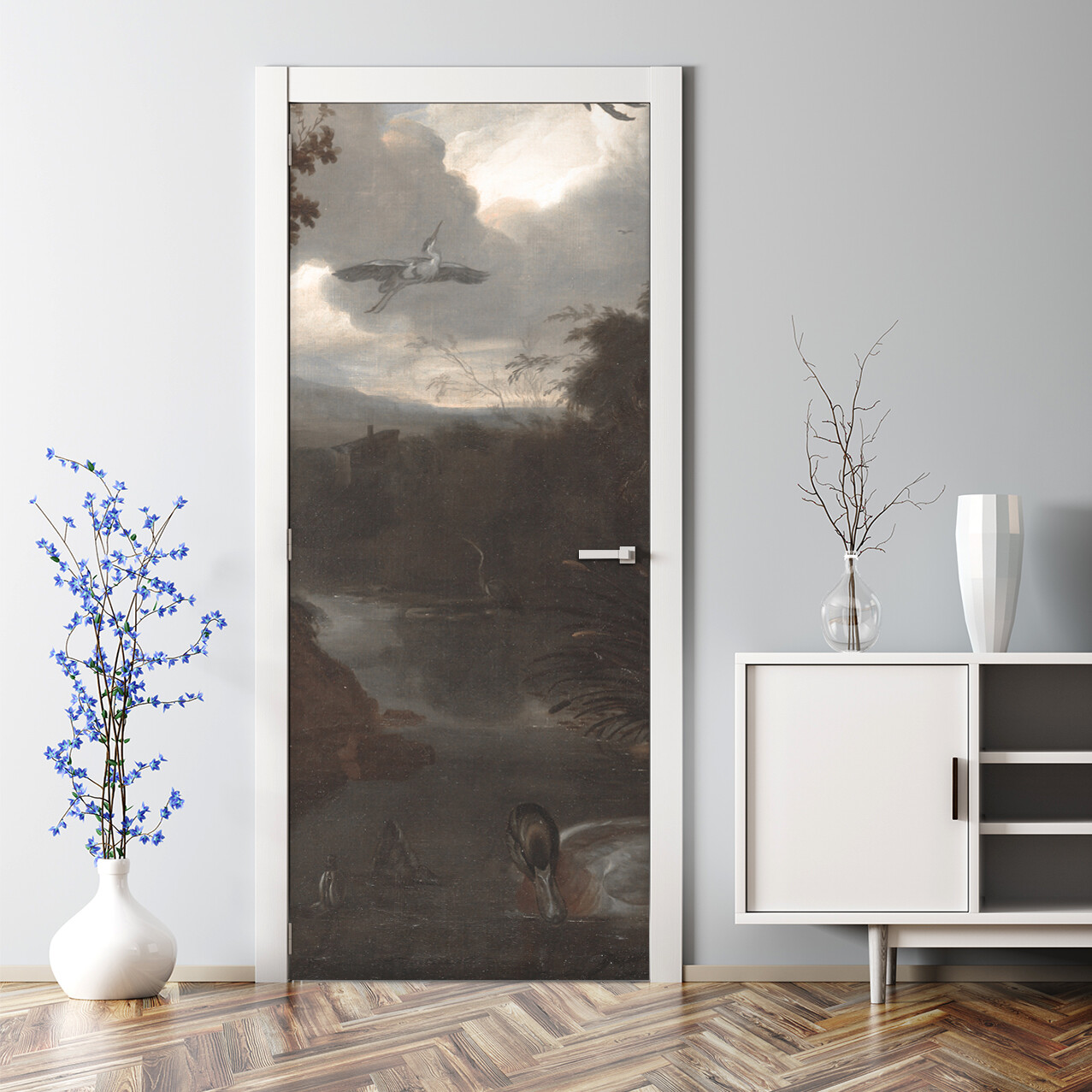 Ducks and Other Birds Vintage painting Old school Adhesive Door sticker Painted