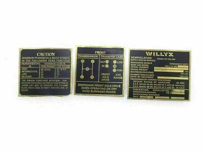 NEW INSTRUCTION BRASS PLATE NOMENCLATURE TRANSMISSION SPEED FIT FOR WILLYS @LS