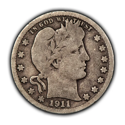 1911-D 25c Silver Barber Quarter - VG Semi Key Date - SKU-T4772