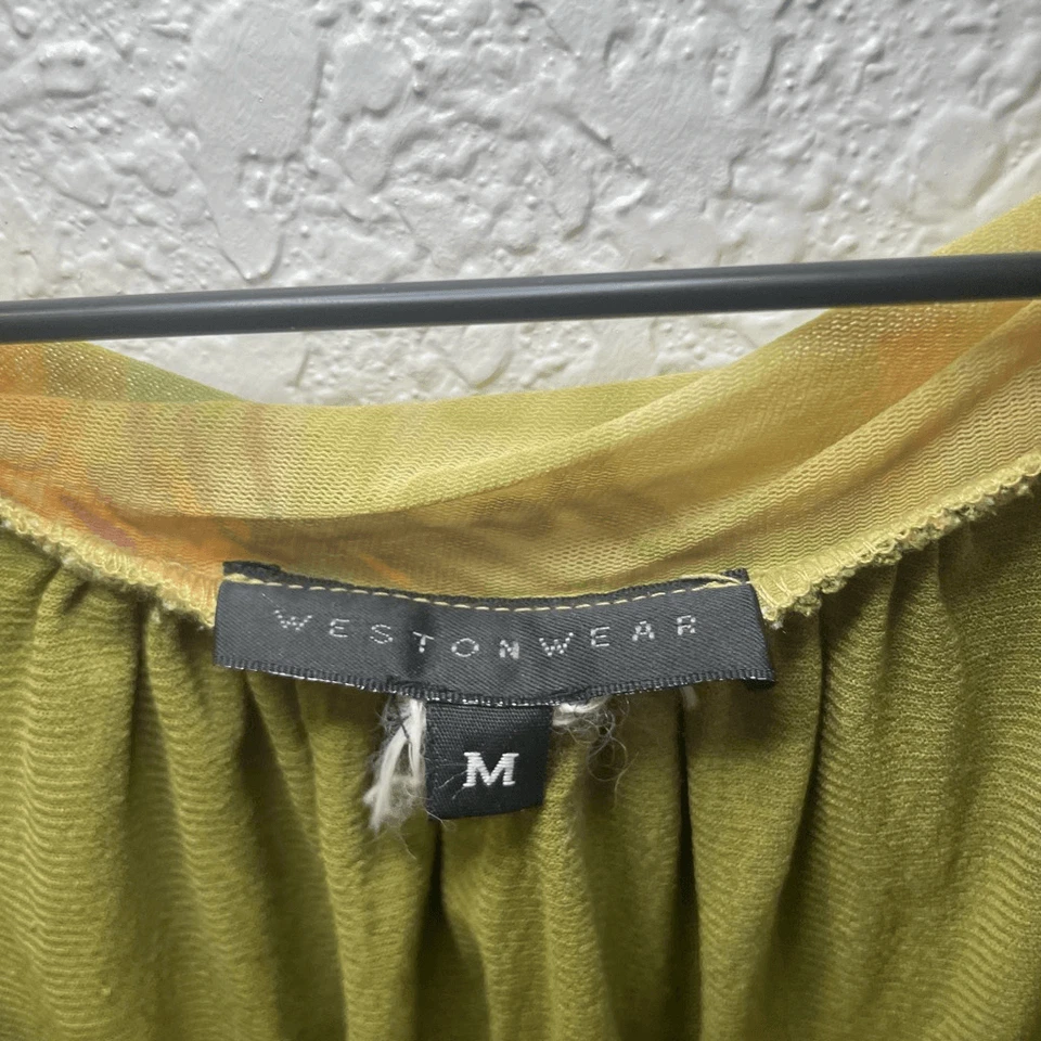 Y2K Weston Wear Green Mesh Floral Fairy Fairycore Cap Sleeve Babydoll Top Size M - Image 3 of 4