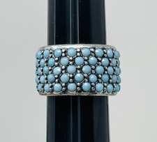 Southwestern Ring Silver Tone Wide Band Multi Stone Faux Turquoise Size 7.5-8