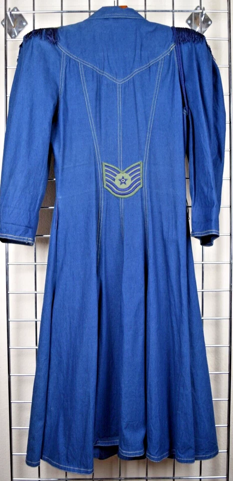 Vintage Dress Karen Alexander Size 10 80s Blue Denim Military Shoulders Made USA - Image 3 of 4