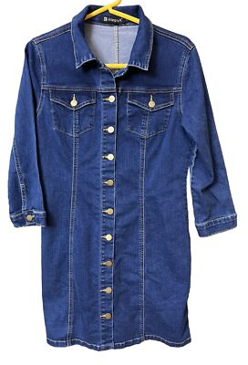 allegra k denim dress Allegra K Button Down Long Sleeve Collared Deep Blue Denim Dress Sz Small