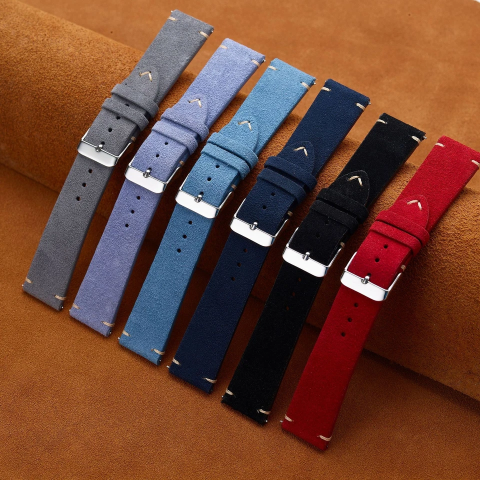 Nubuck Soft Tumbled Leather Watch Band Hand-stitched Strap 14/16/18/20/22mm - Image 2 of 4