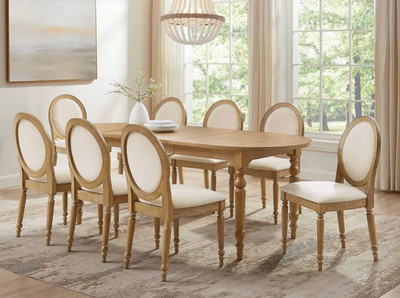 Daphne 9-Piece Dining Set for 8 Rustic Brown Dining Table & 8 Chairs