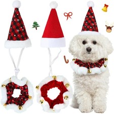 Sadnyy 4 Pack Dog Christmas Outfits Pet Santa Hat and Small, red