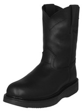 Mens Black Work Boots Leather Oil Slip Resistant Pull On Wedge Sole Soft Toe