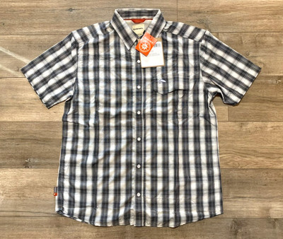 Simms Big Sky Mens M Short SleevePearl Snap UPF 50 Plaid Fishing Vented Shirt