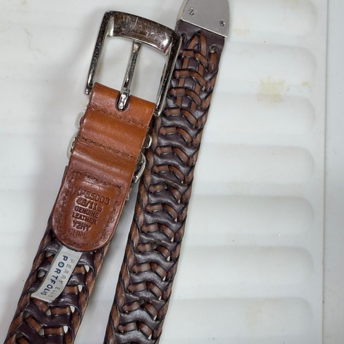 PERRY ELLIS Portfolio Mens Brown Braided Leather Belt Silver-Tone Buckle & Loops - Picture 7 of 11