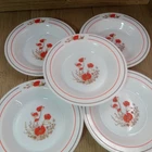 5 Arcopal Poppies Bowls Rimmed Vintage France Milk Glass 8.5 Inch  22cm