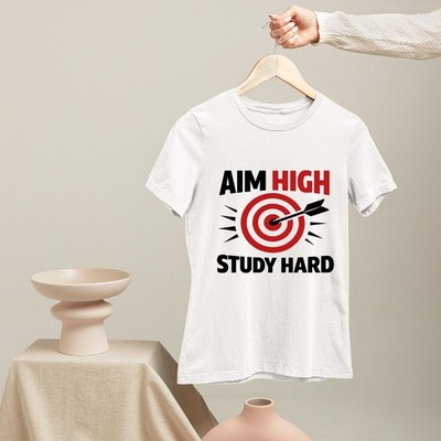 Aim High Study Hard T-Shirt Book Lovers Motivational Inspirational Gift
