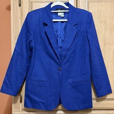 Vintage SAG HARBOR Blue Blazer Jacket 100 Pure Wool 1 Button Fully Lined Sz 10P