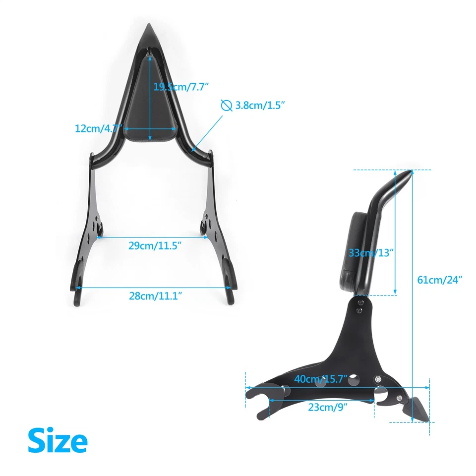 22" Sissy Bar Backrest For Indian Chieftain 14-24 Roadmaster Springfield 16-24 - Изображение 2 из 4