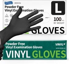 Vinyl Disposable Exam Gloves, Black 4 Mil Powder-Free Latex-Free Medical Food Sa