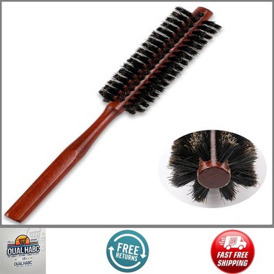Boar Bristle Hair Brush Round Travel Wood Handle Beard Brush Thin Short Hair