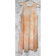 Calvin Klein Peach Floral Watercolor Chiffon Shift Dress Sleeveless Size 8