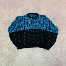 Vintage abstract knitted jumper Patterned Grandad chunky knit sweater Men's M