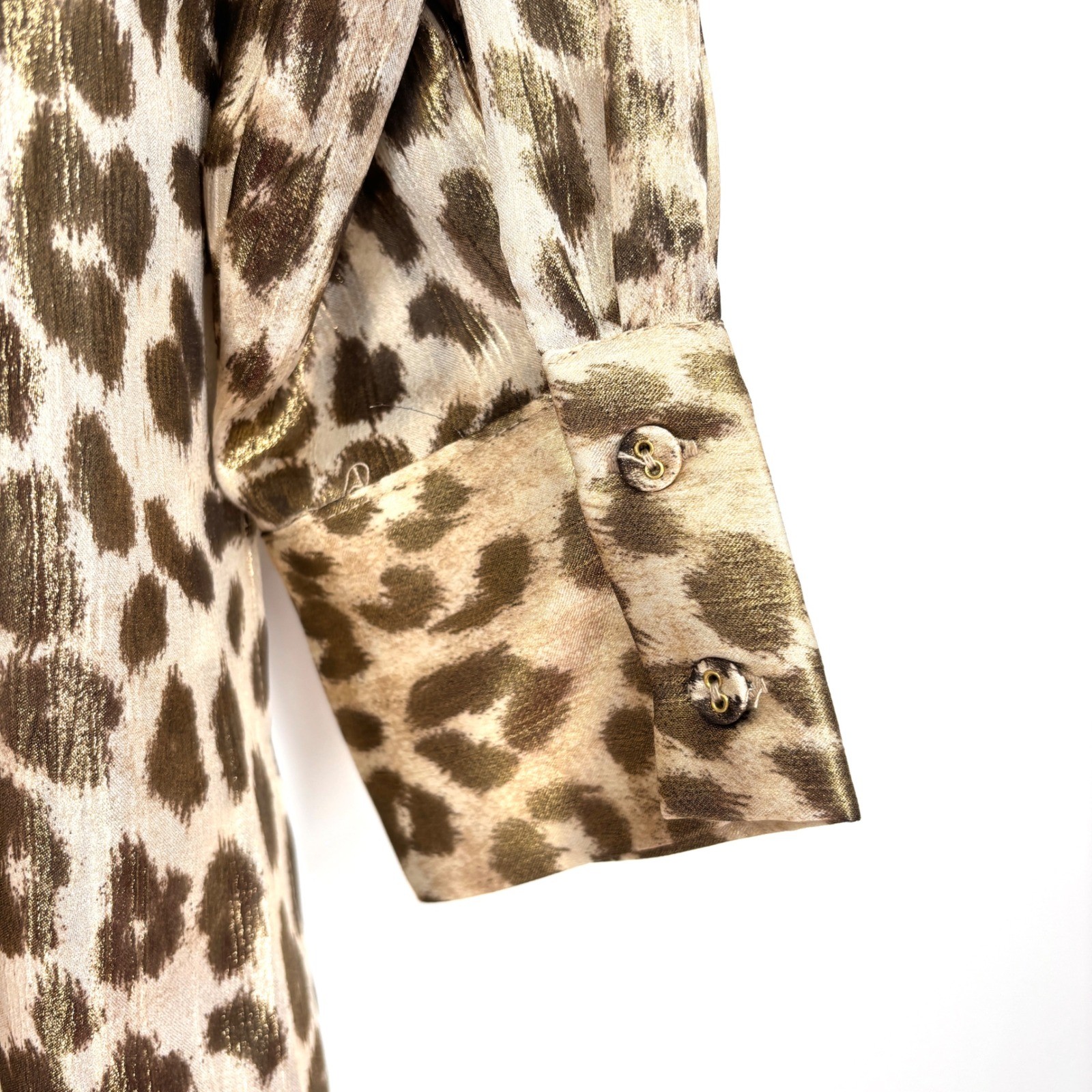 NWT Zara Button Up Shirt Gold Shimmer Leopard Print Long Sleeve Relaxed Woven S image 7