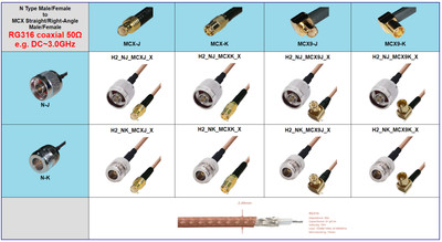 MCX to N caoxial adapter converter adapter RG316 50O  e.g. 3GHz application