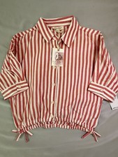 Jessica Simpson Women  s Pink And White Striped Button Down Blouse Size Large
