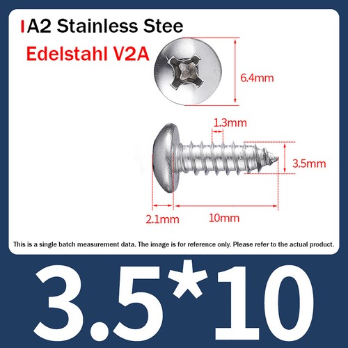 M1.2 M2 M3 M3.5 M4 M5 A2 Stainless Phillips Pan Head Self Tapping Screws Tappers - Picture 58 of 114