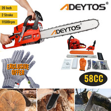 58cc Petrol Chainsaw 2 Stroke 20" Bar and 2 Chains Limbing Logs with FREE GLOVES