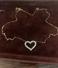 18K Gold Diamond Heart Pendant Necklace with 18" Long Gold Chain