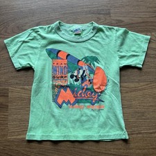 Vintage Mickey Mouse Surfing Graphic Print Short Sleeve T-Shirt S 8-10