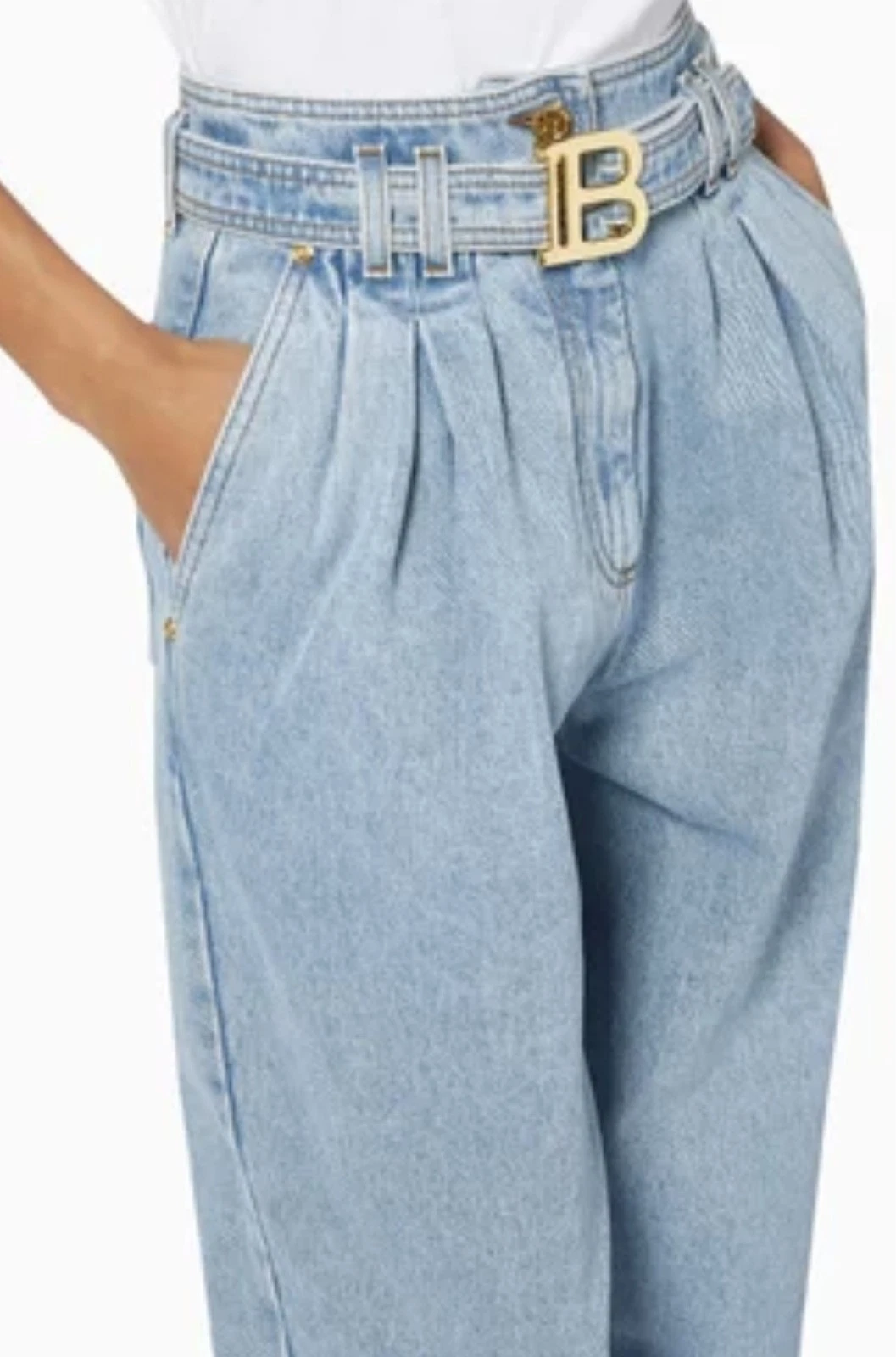 Balmain — BALMAIN Womens High Waist Blue Jeans With Logo Belt FR36