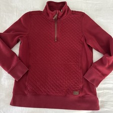 LL Bean Quilted Quarter 1/4 Zip Women  s Medium Red Pullover Sweater Sweatshirt