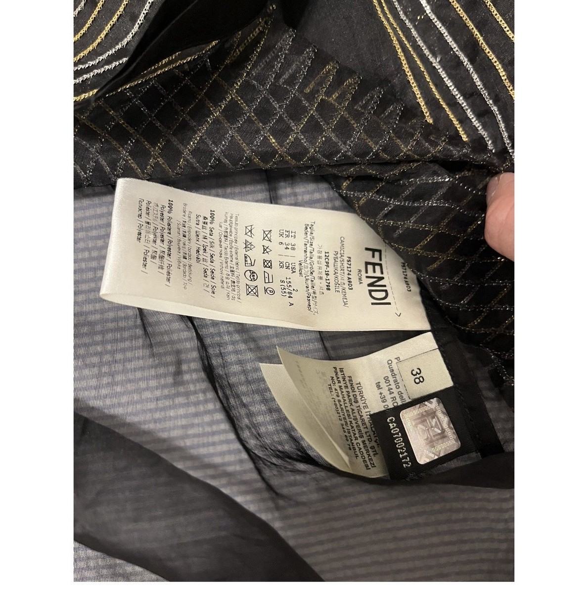 Fendi Women's Sheer Black Silk Button-Up Long Sleeve Blouse IT 38