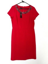 NWT Talbots Red Short Sleeve Jeweled Neckline Dress Size 10