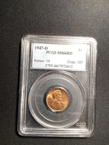 Beautiful High Grade 1947-D Lincoln Cent.  PCGS GRADED MS66 RED