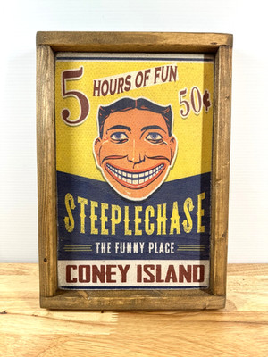 Coney Island Steeplechase Wooden Sign Display Home Decor 12x16 Framed