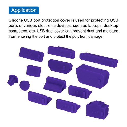 65pcs Laptop Port Duct Cover 13 Types Plugs Caps USB/VGA/Audio Jack/SD, Purple - Photo 4 sur 7