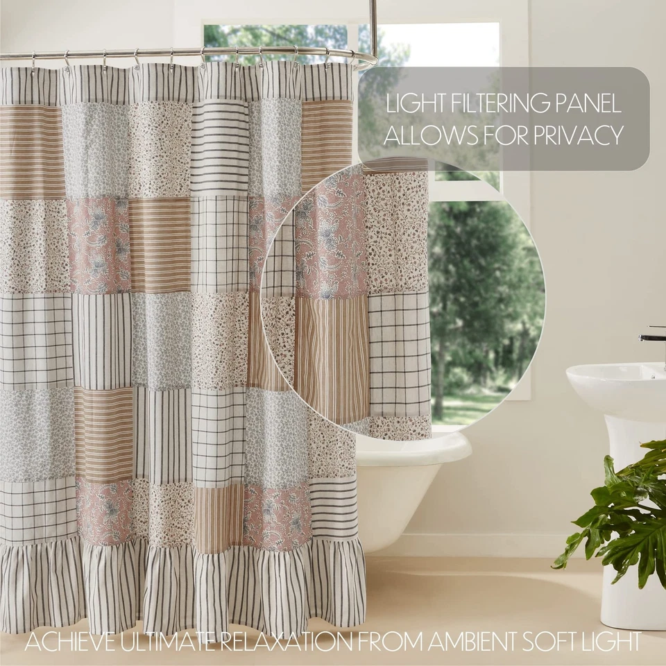 Cortina de ducha Kaila Country Cottage granja floral a rayas retazos 72x73 Foto 3 de 4