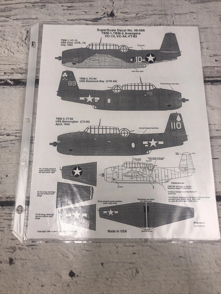 CALCOMANÍAS SUPER ESCALA 1/48 TBM-1, TBM-3 AVENGERS 48-566 VC-13,VC-94,VT-82 Foto 4 de 4