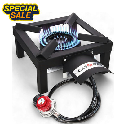 High Pressure Single Propane Burner - Outdoor Cooking with Heat Shield and Guard