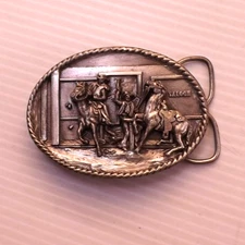 Vintage 1983 Western Brass Belt Buckle ~ Cowboys / Outlaws / Bergamot BRASS