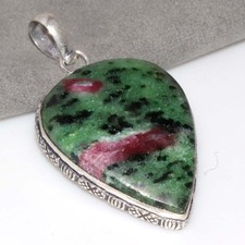 925 Silver Plated Ruby In Zoisite Pendant 2" Trending Gift Most Beautiful GW