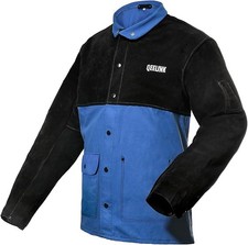 Welding jacket leather sleeves flame resistant cotton body