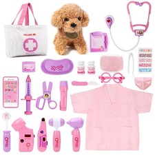 Meland Toy Doctor Kit for Girls, Pretend Play Toy Doctor Set with Dog , Carrying
