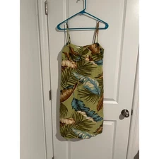 Tommy Bahama Silk Linen Leaf Bazaar Mini Dress  6 – Green/Blue Tropical Print
