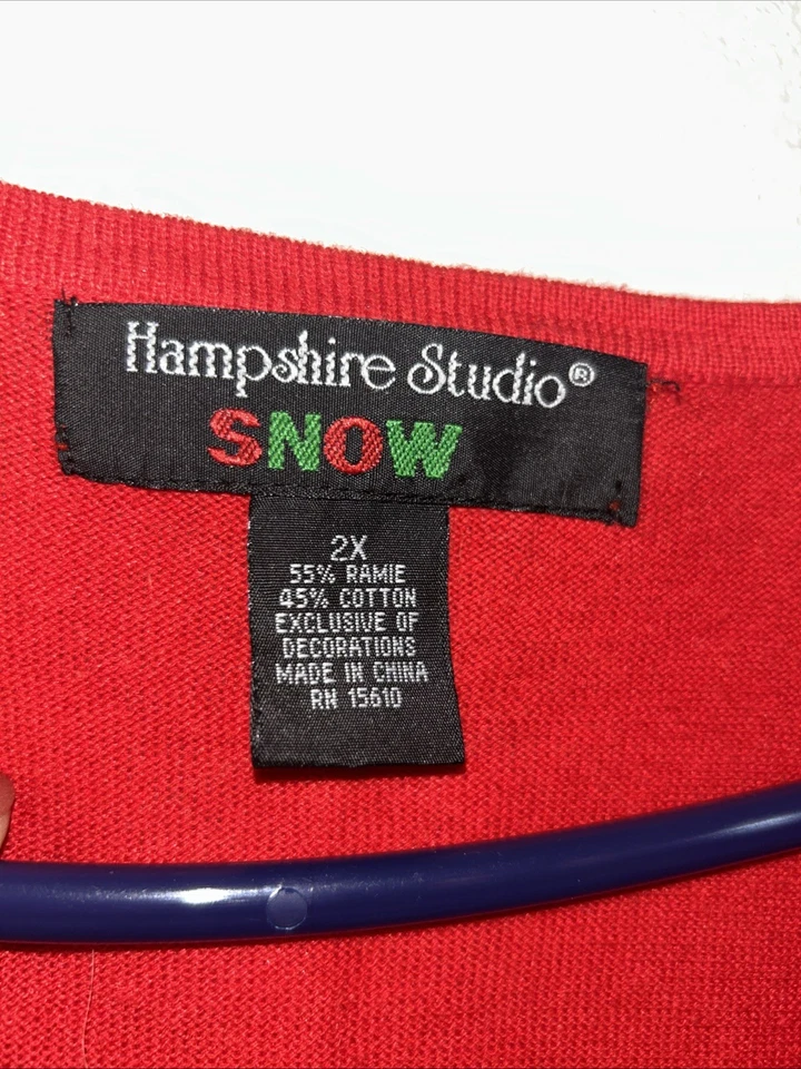 Vintage Hampshire Studio Red Cardigan Beaded Christmas Holiday Party Sz 2X** - Image 2 of 4