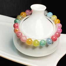 8.8mm Natural colorful Tourmaline Crystal Quartz Beads Bracelet AAAA